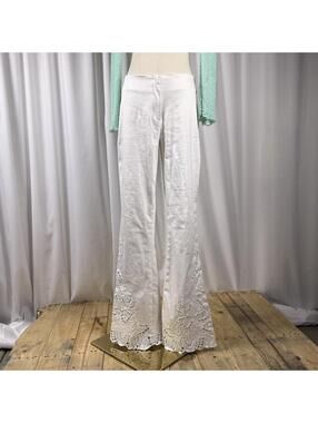 Beautiful handbeaded flared white lowwaist pants